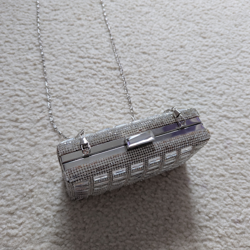 Macy's Silver Geometric Clutch with Chain Strap - Picture 7 of 9